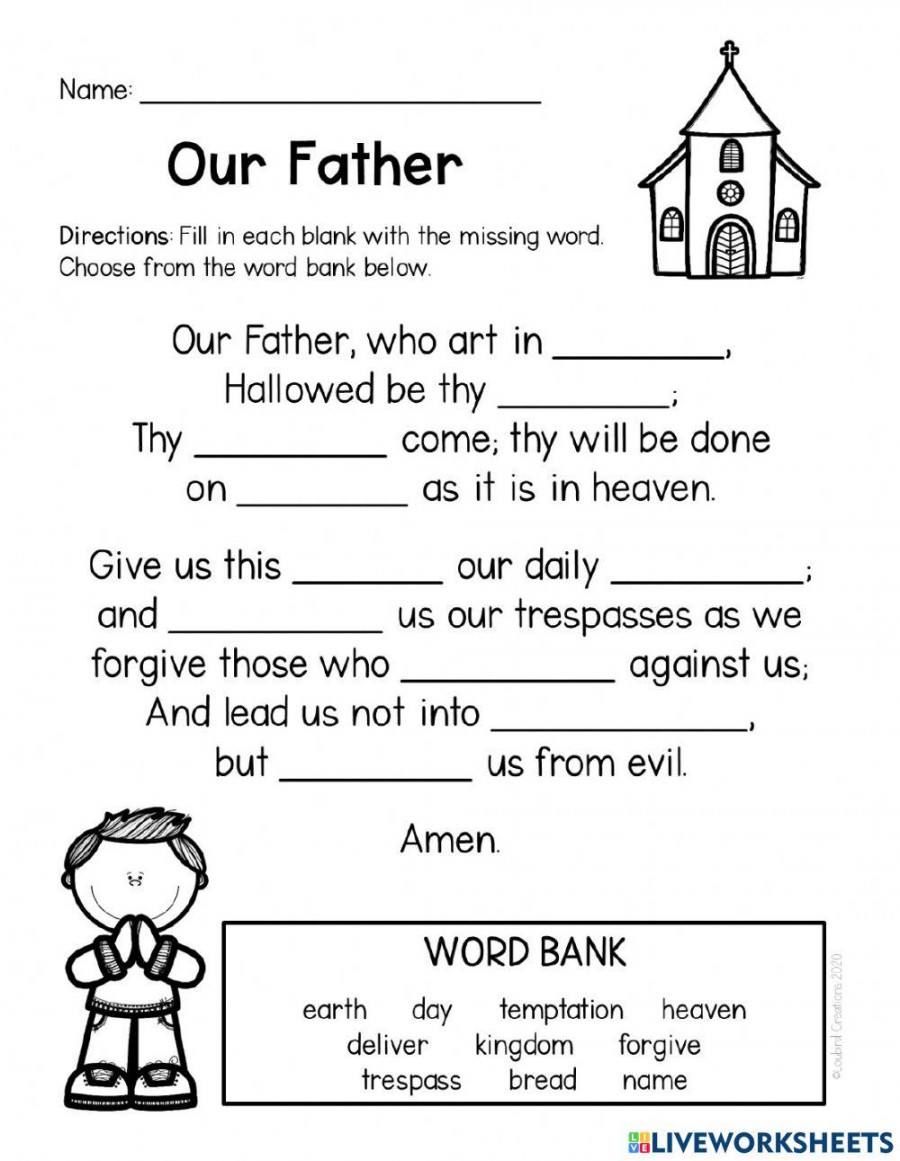 Our Father Fill in the Blanks worksheet  Live Worksheets