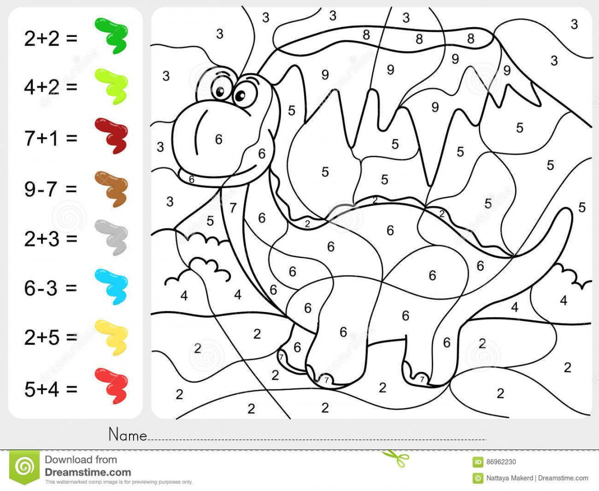 Paint Color By Numbers - Addition And Subtraction Worksheet For