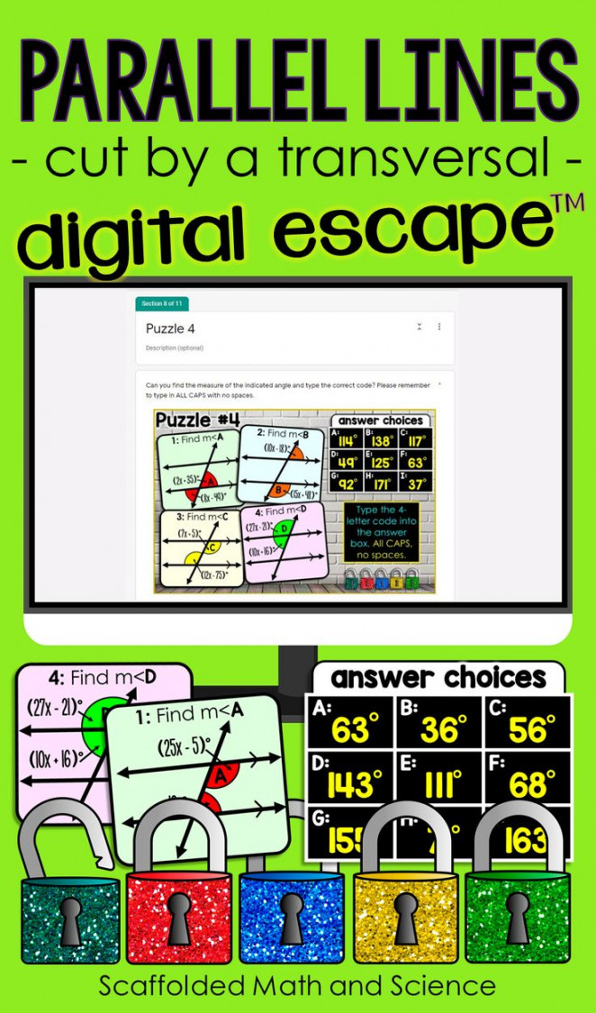 Parallel Lines Cut by a Transversal Digital Math Escape Room