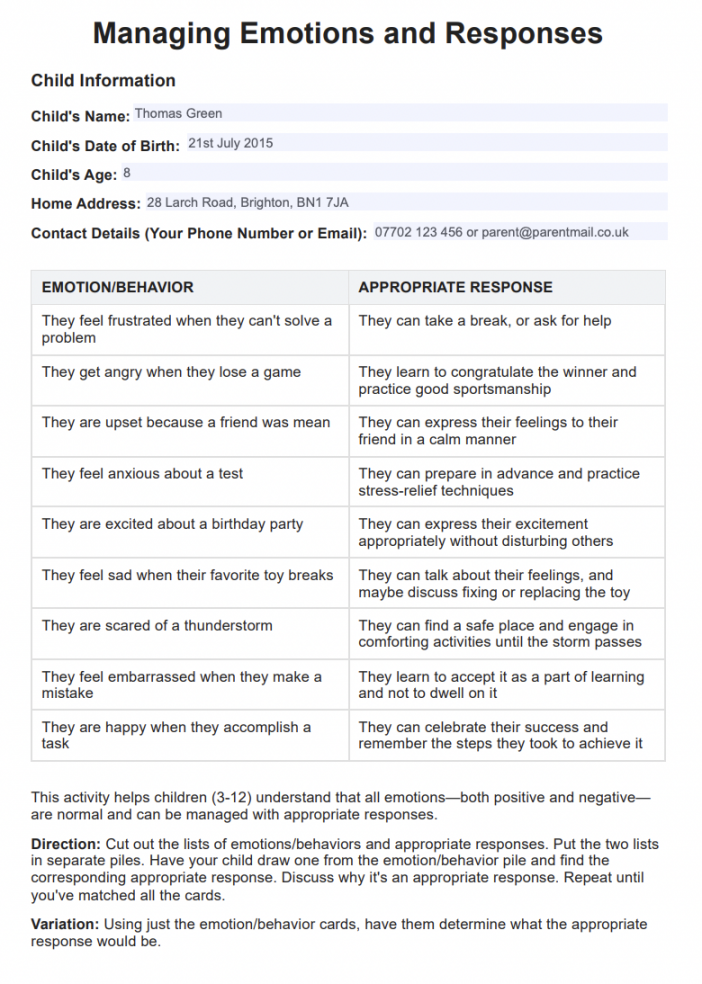 Parenting Skills Worksheet & Example  Free PDF Download