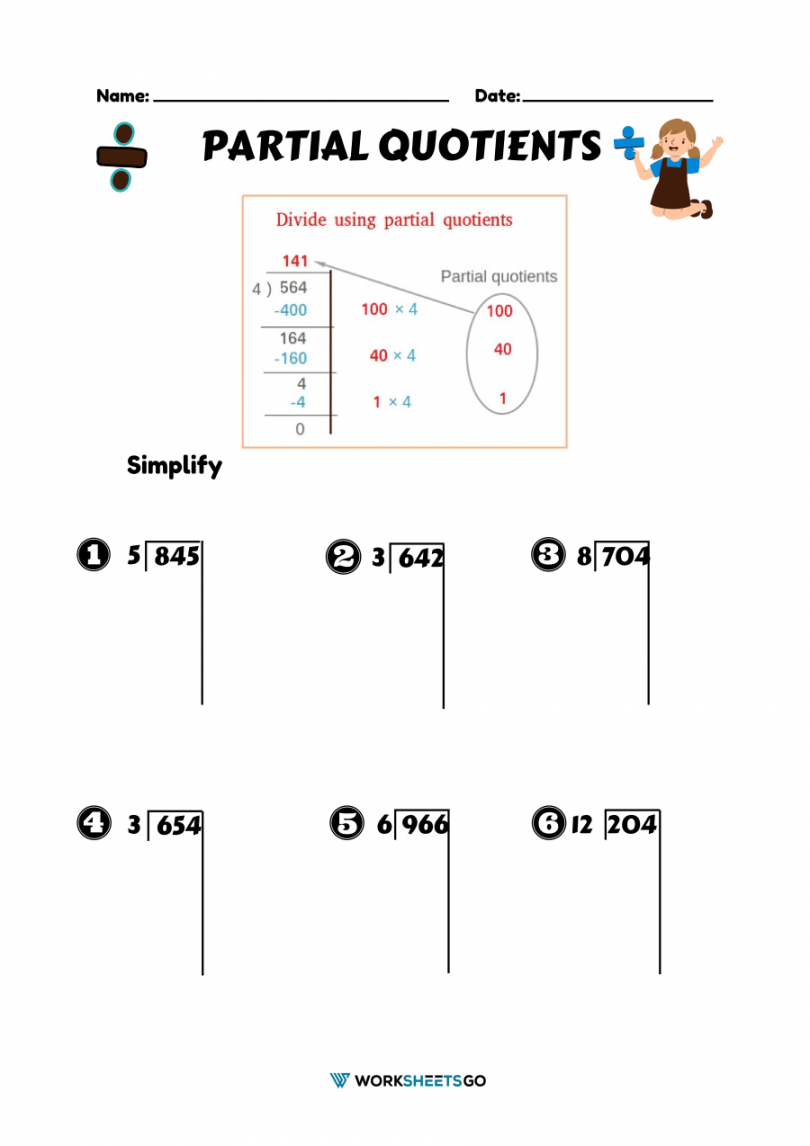 Partial Quotients Worksheets  WorksheetsGO