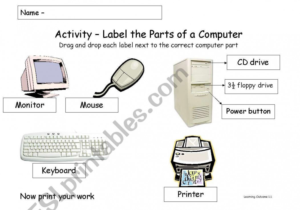 Parts of the computer - ESL worksheet by Hida