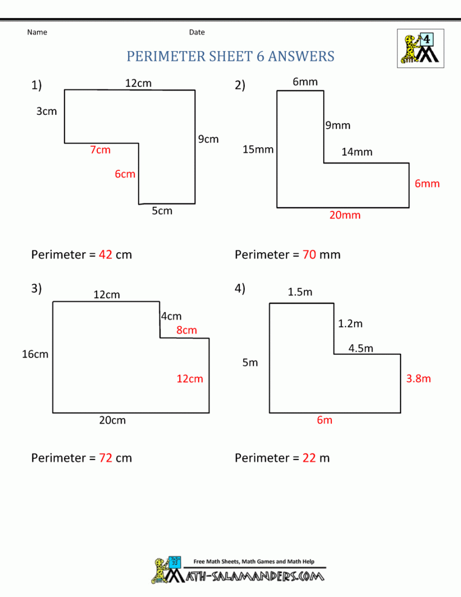 Perimeter Sheet  Answers  Area worksheets, Perimeter worksheets