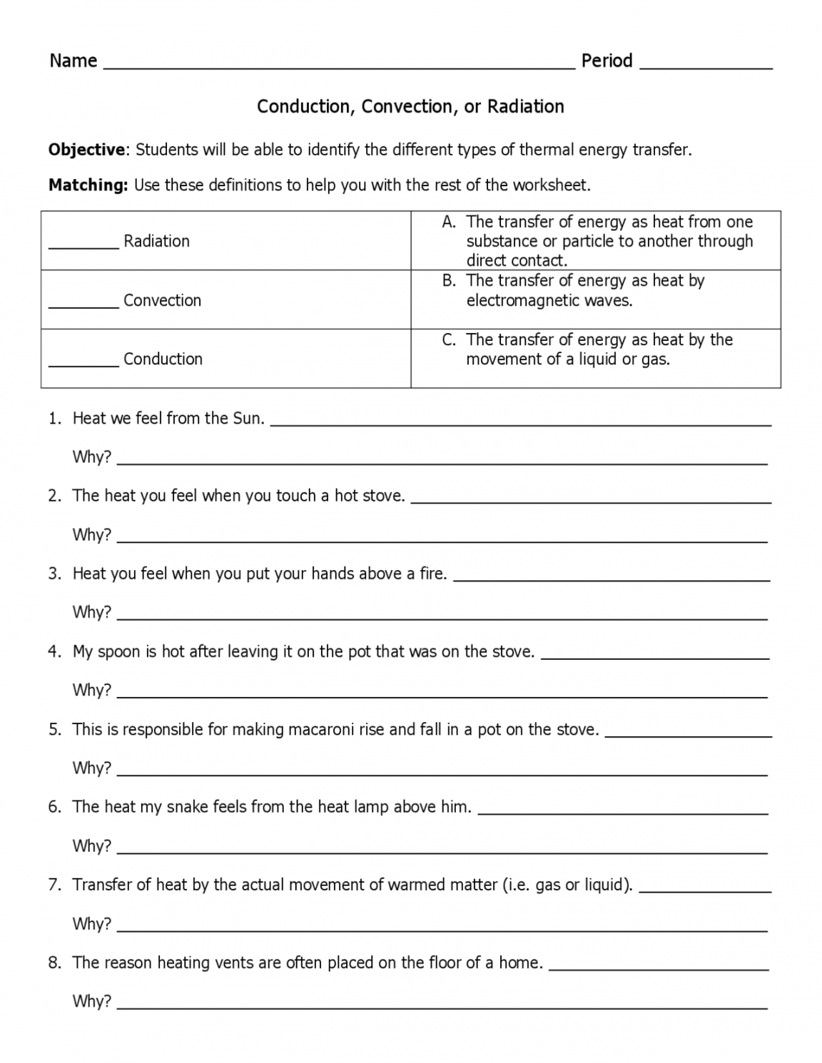 Period ______ Conduction, Convection, or Radiation  Study notes