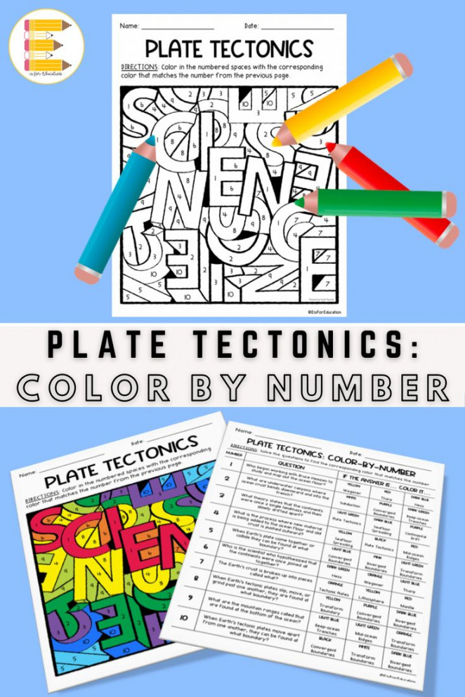 Plate Tectonics Color By Number Activity  Earth science middle