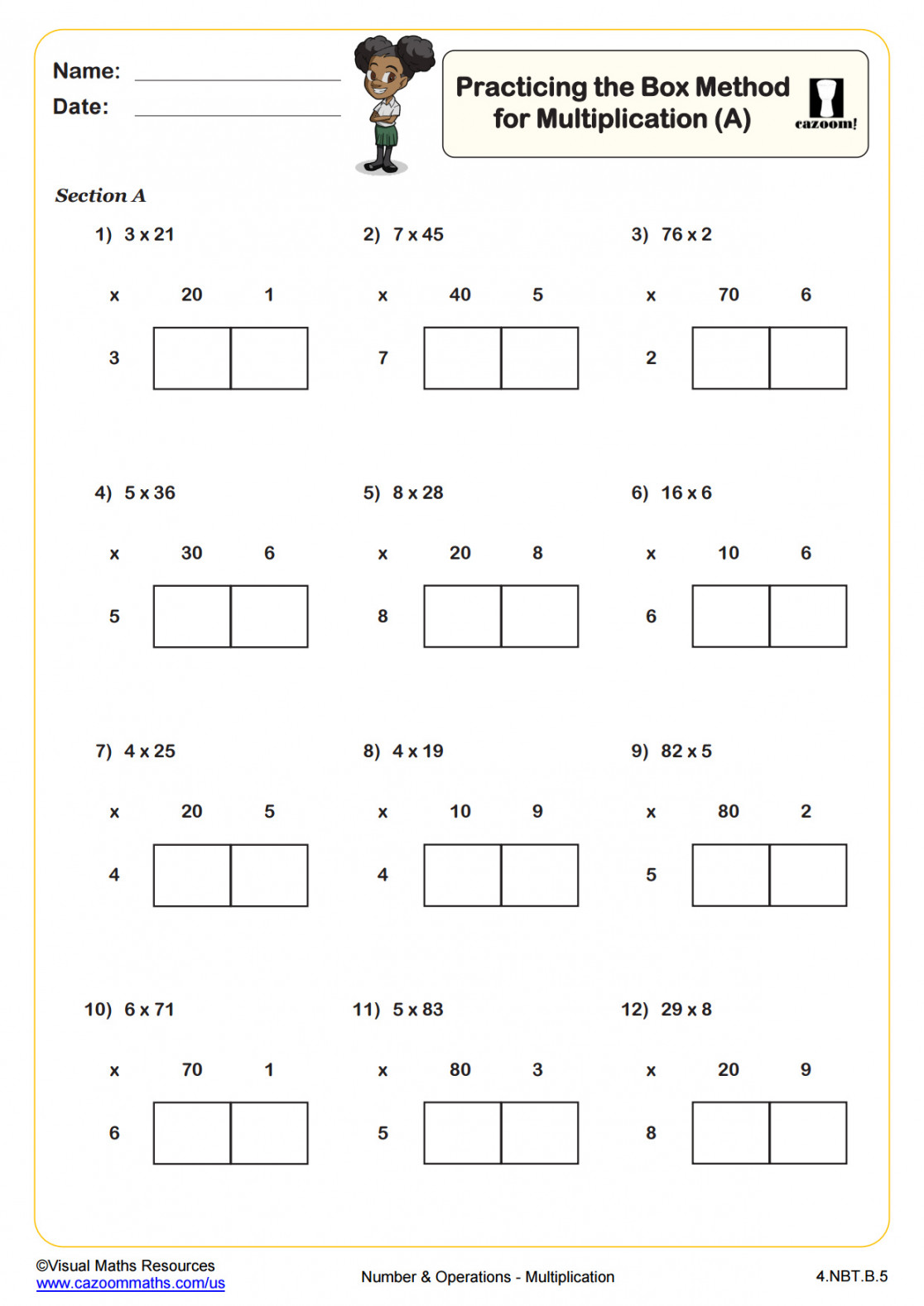 Practicing the Box Method for Multiplication of  Digit by  Digit