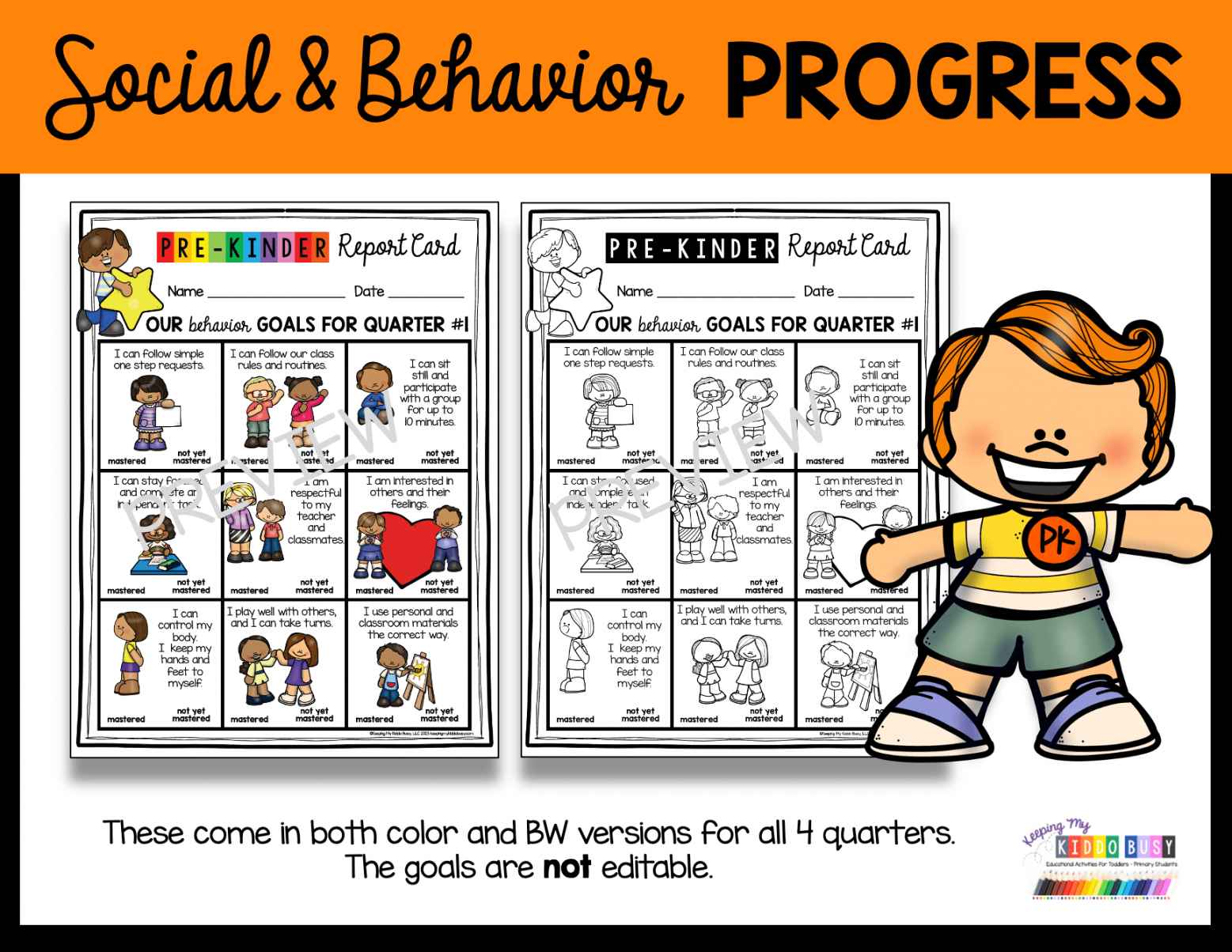 Pre-K Report Cards and Assessments FREE Download Transitional