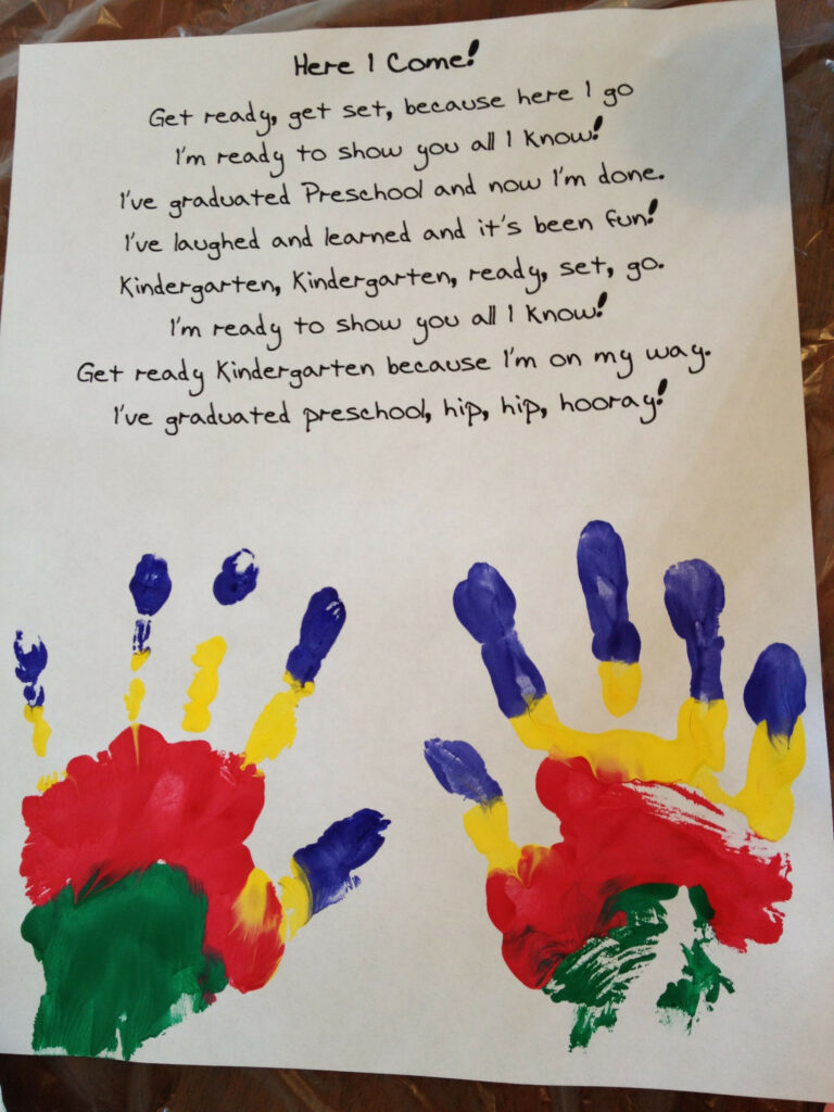 Kindergarten Graduation Handprint Poem