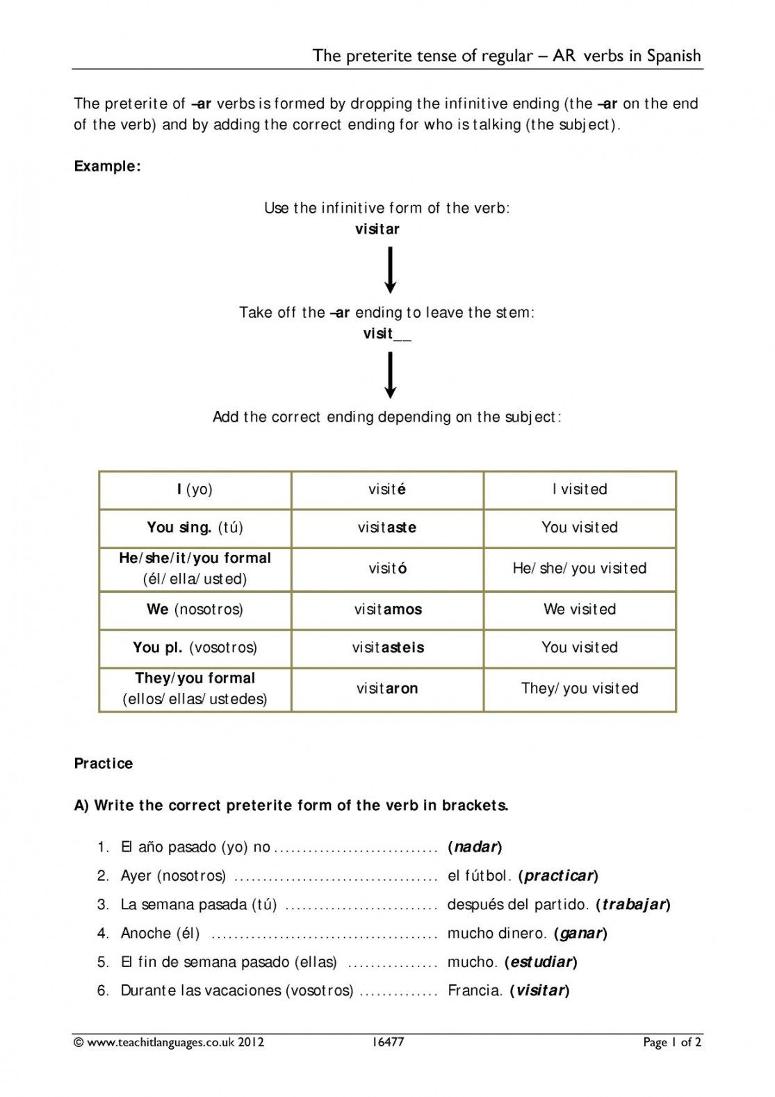 Preterite tense  Grammar  KS- Spanish teaching resource  Teachit