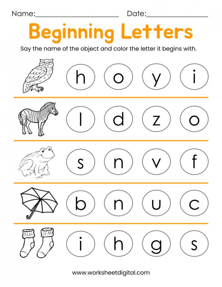 Printable Beginning Letters Worksheets for Kindergarten