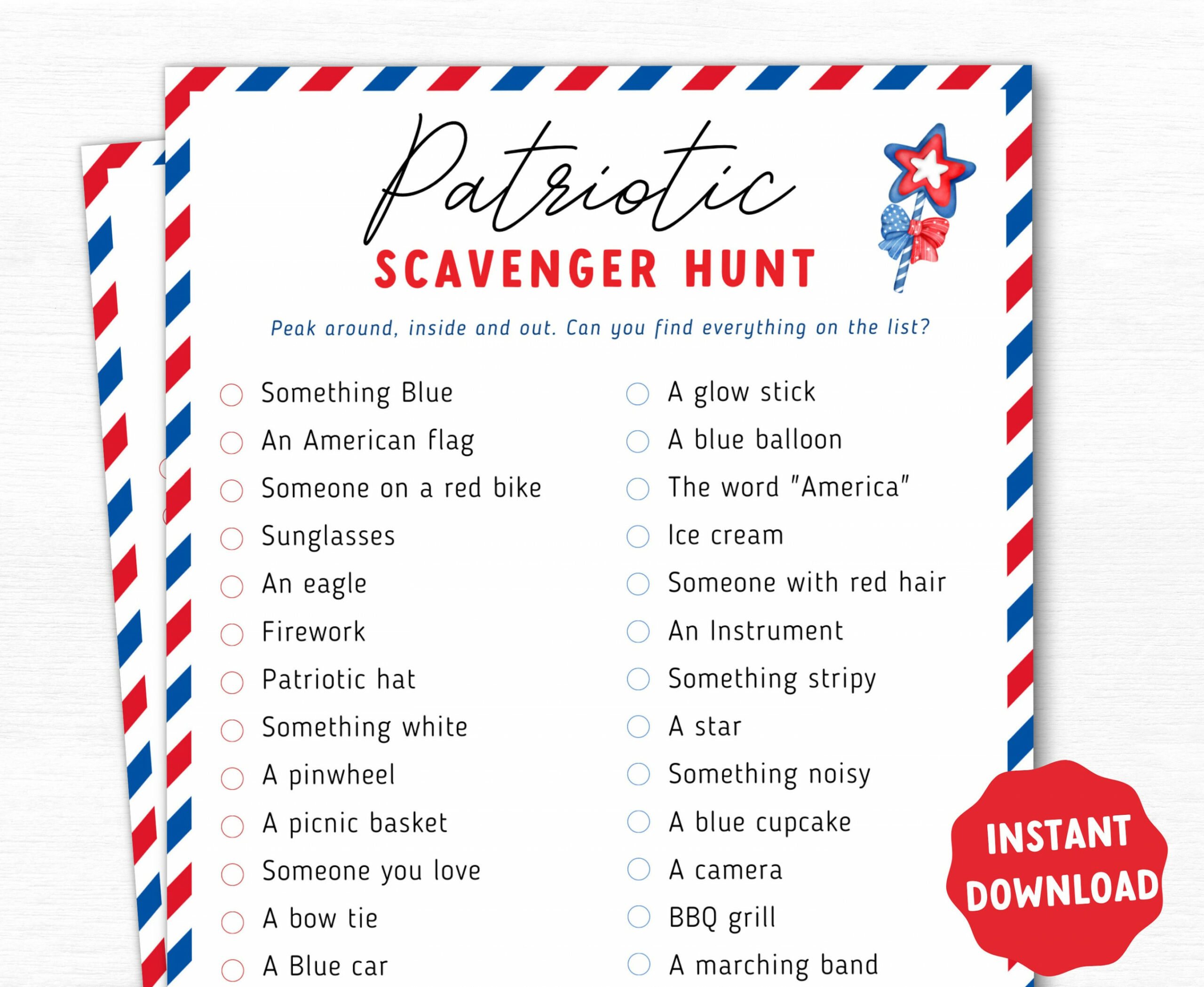 Printable Memorial Day Scavenger Hunt Game Memorial Day Game - Etsy