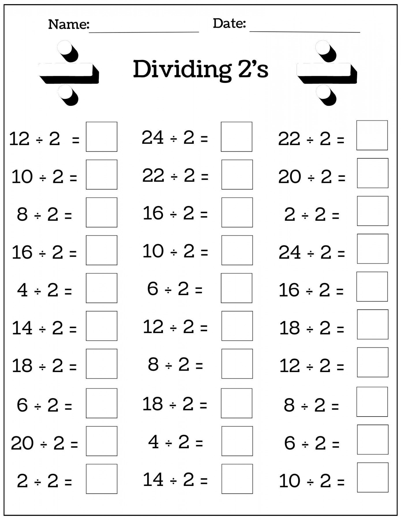 Printable Multiplication and Division Worksheets -2, Fill in