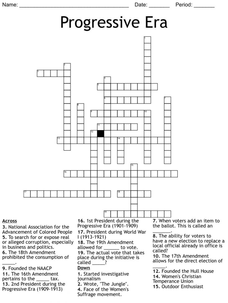 Progressive Era Crossword - WordMint