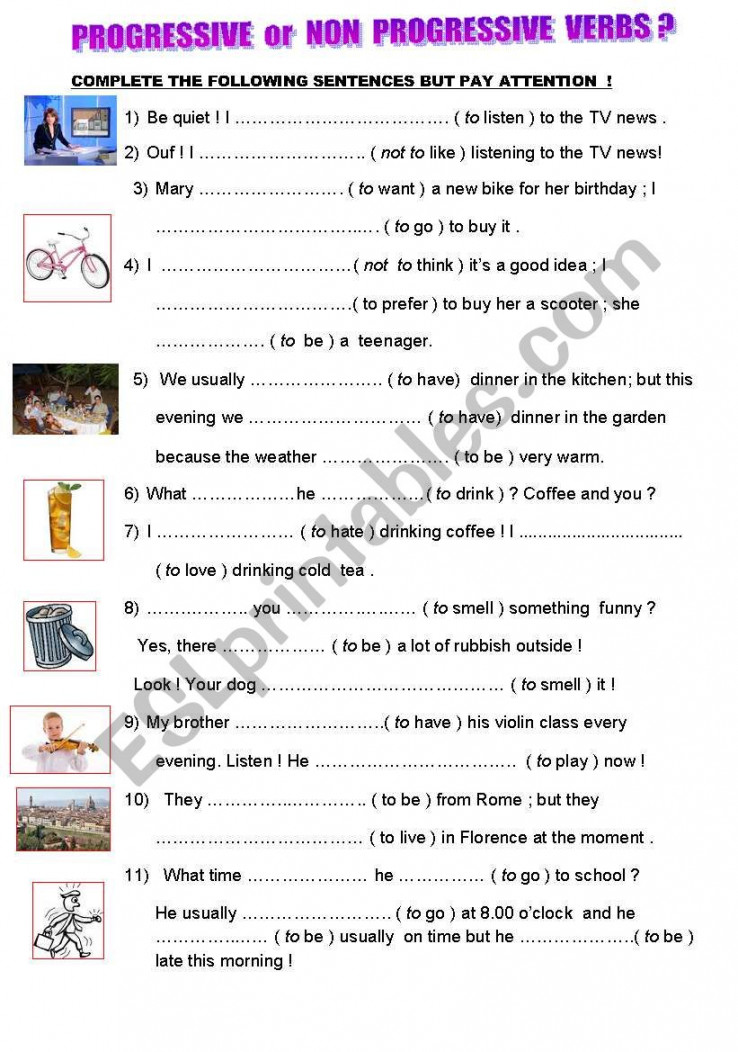 PROGRESSIVE OR NON PROGRESSIVE VERBS ? - ESL worksheet by vyvy