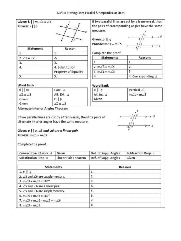 Parallel Lines Proof Worksheet 6350