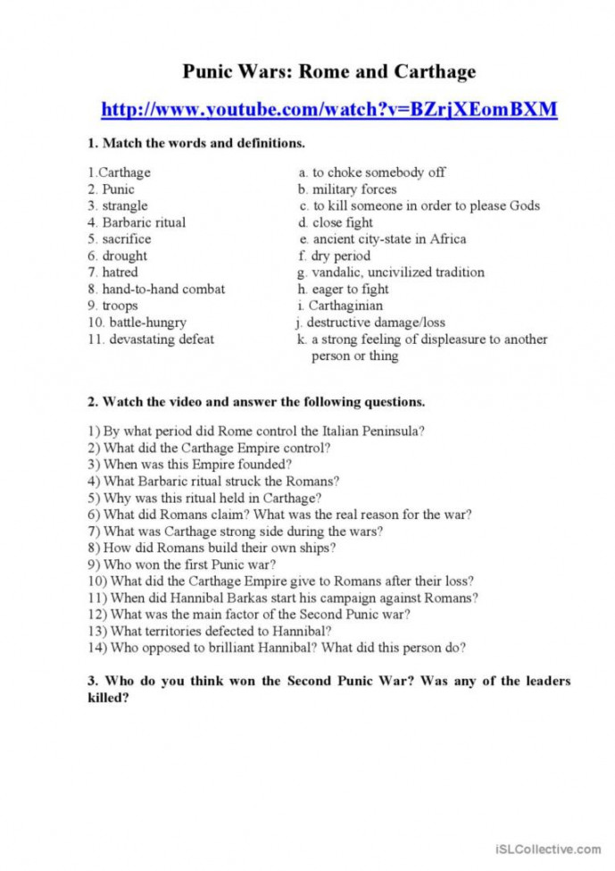 Punic Wars: Rome and Carthage video: English ESL worksheets pdf & doc