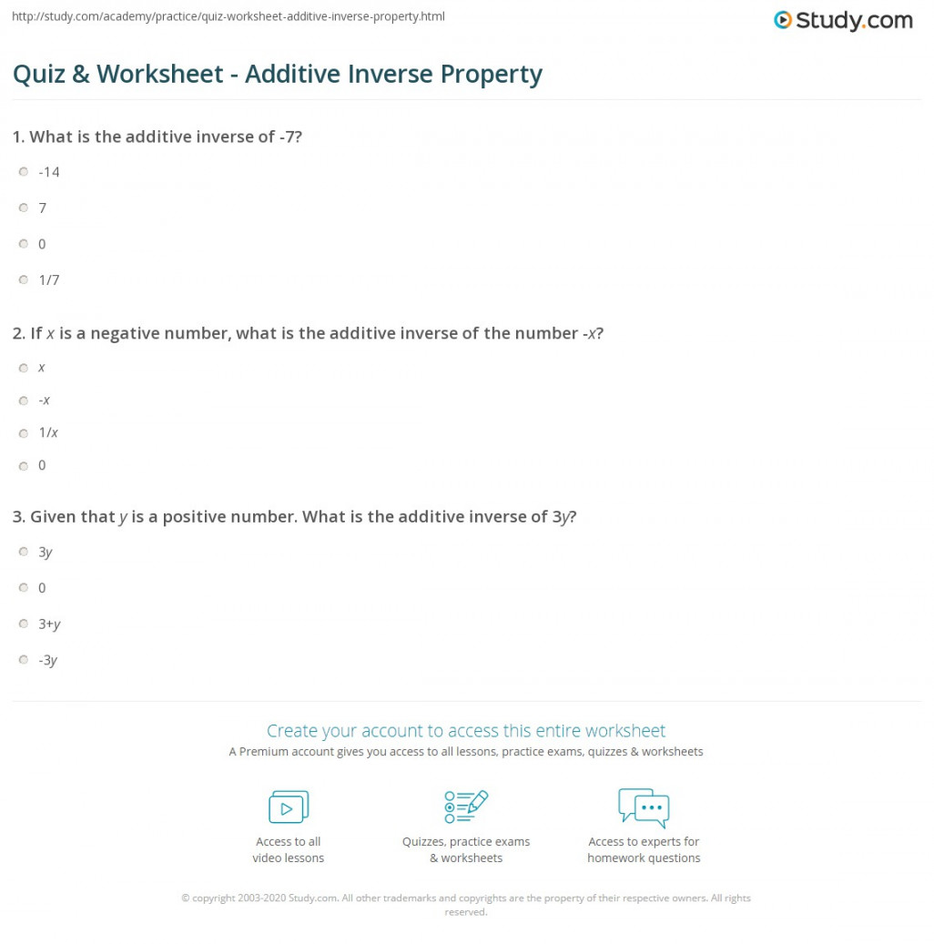 Quiz & Worksheet - Additive Inverse Property  Study