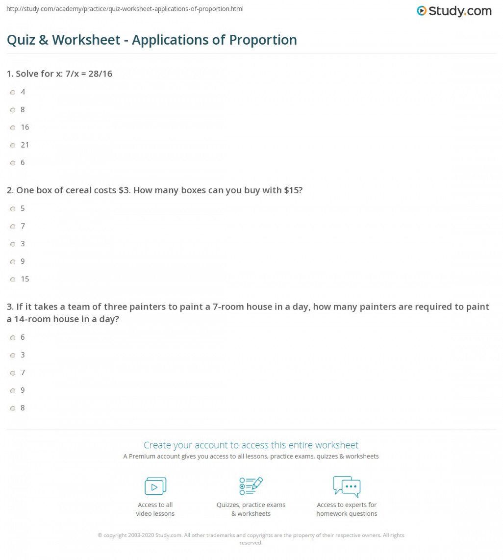 Quiz & Worksheet - Applications of Proportion  Study