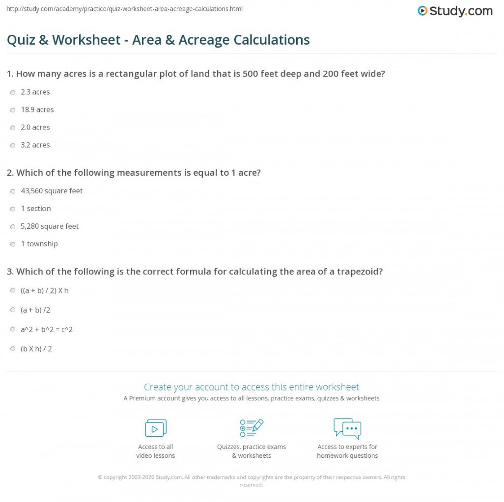 Quiz & Worksheet - Area & Acreage Calculations  Study