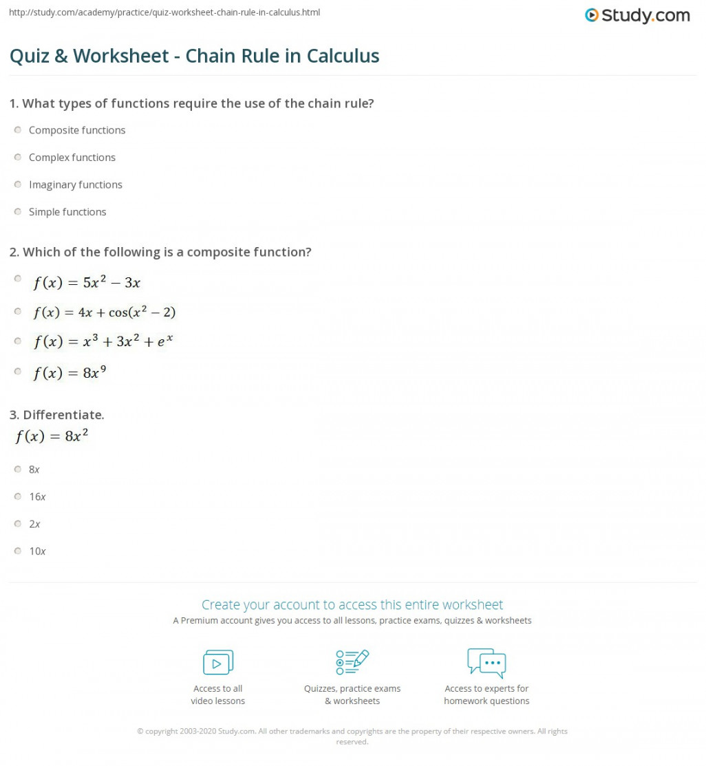 Quiz & Worksheet - Chain Rule in Calculus  Study