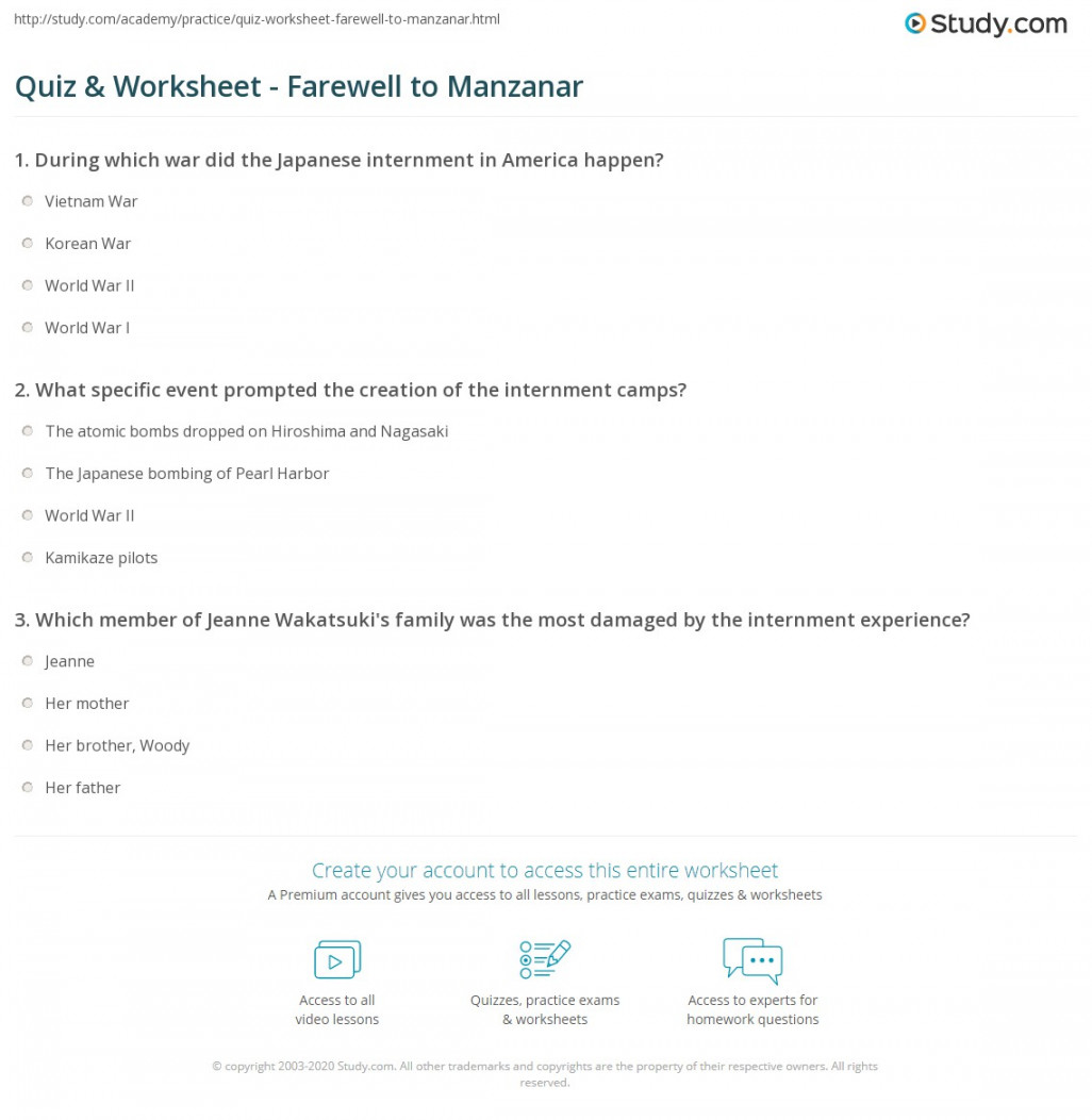 Quiz & Worksheet - Farewell to Manzanar  Study