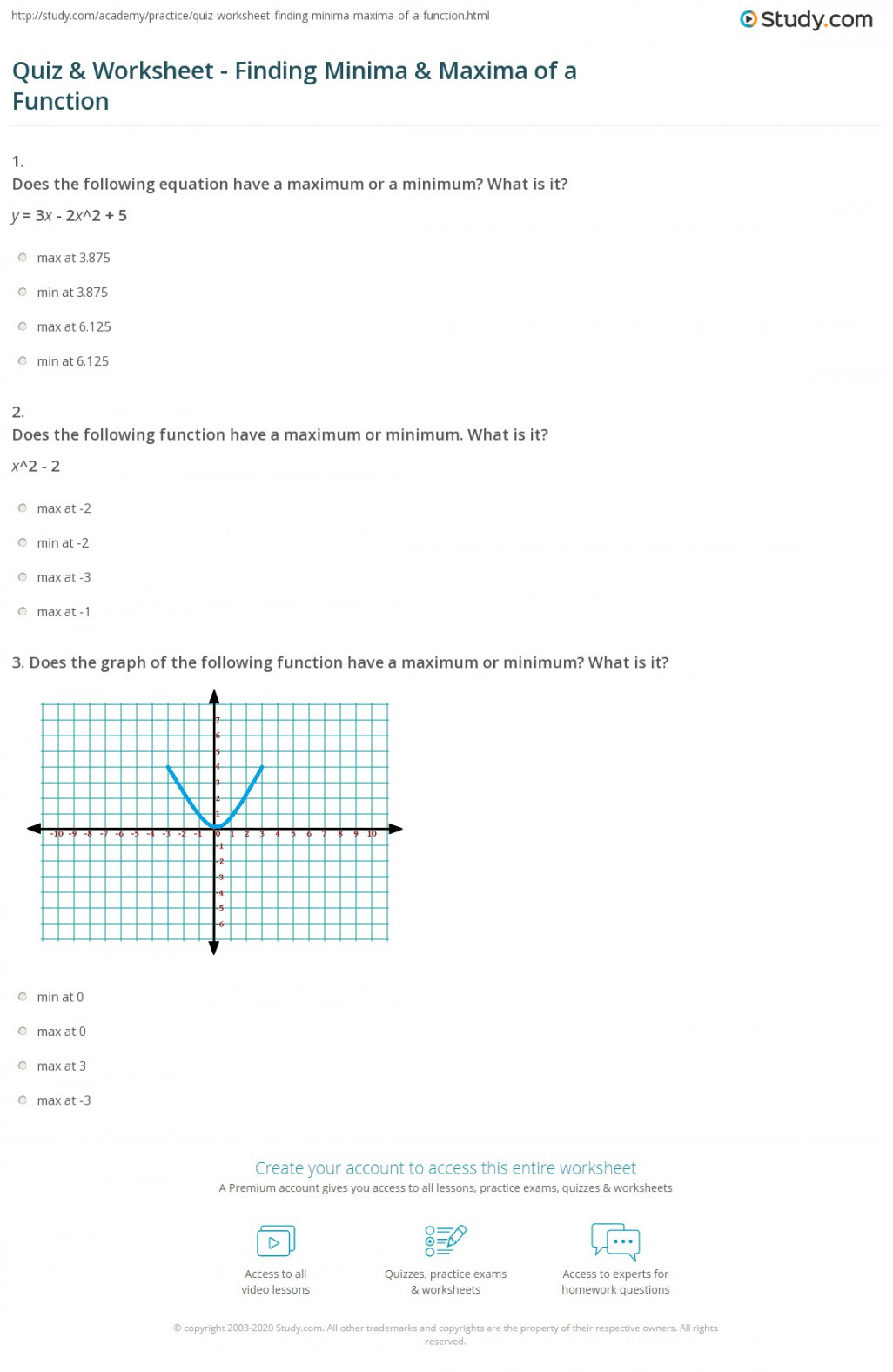 Quiz & Worksheet - Finding Minima & Maxima of a Function  Study