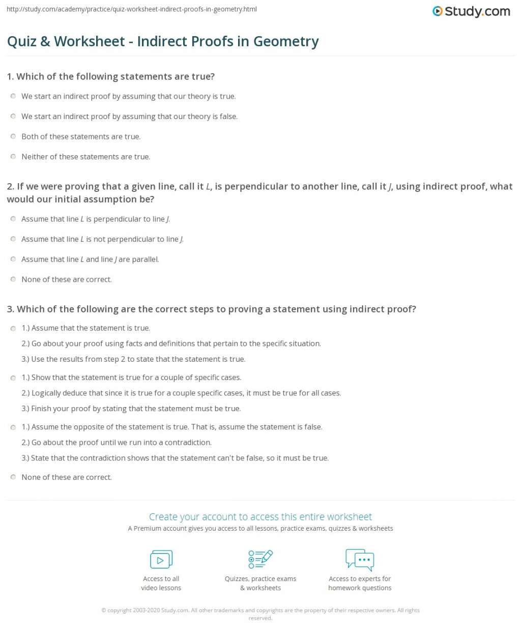 Quiz & Worksheet - Indirect Proofs in Geometry  Study