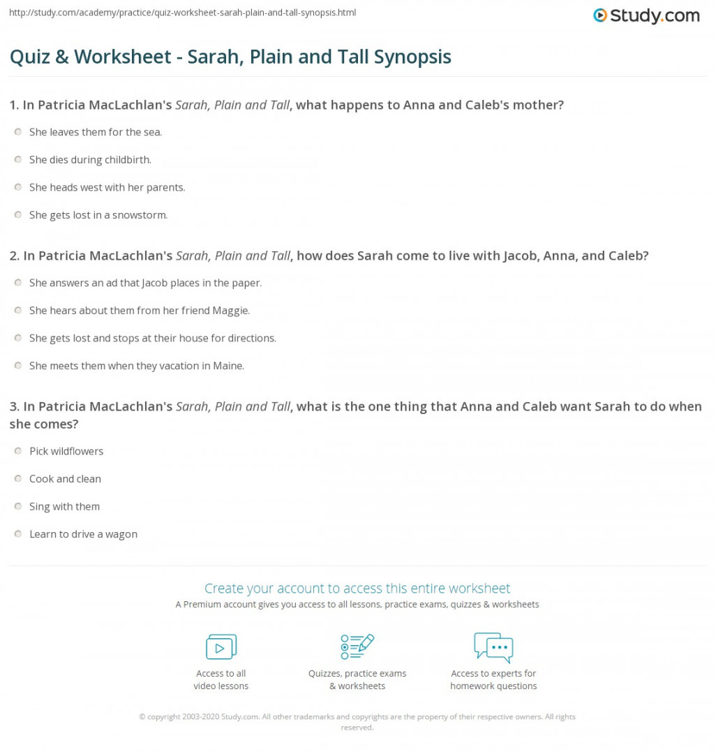 Quiz & Worksheet - Sarah, Plain and Tall Synopsis  Study