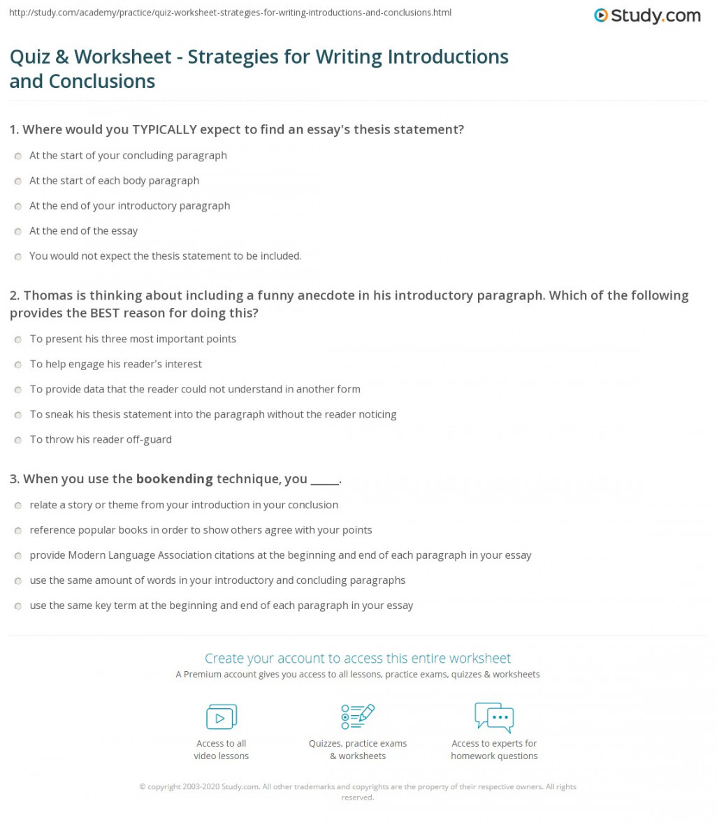 Quiz & Worksheet - Strategies for Writing Introductions and