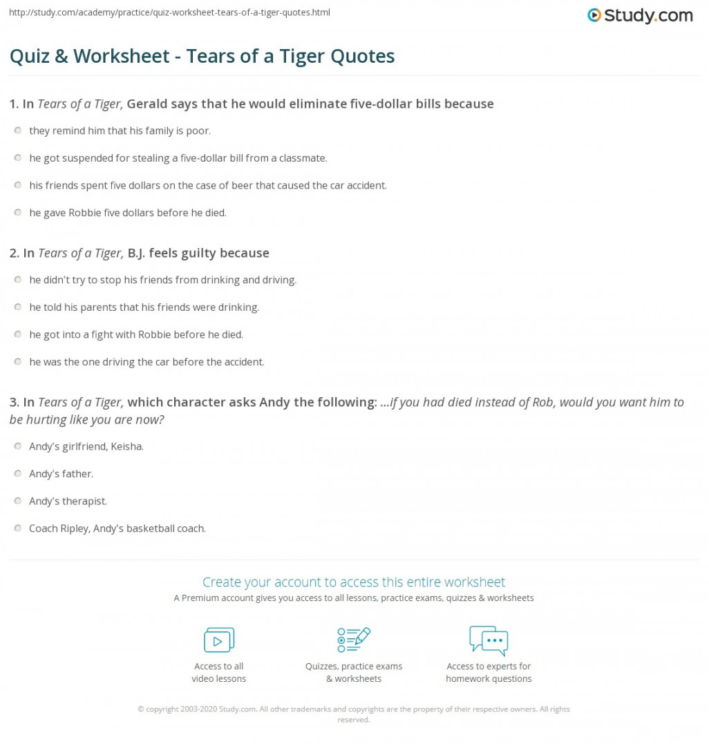 Quiz & Worksheet - Tears of a Tiger Quotes  Study