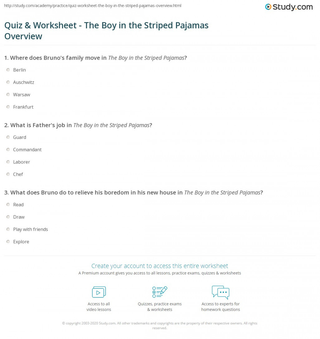 Quiz & Worksheet - The Boy in the Striped Pajamas Overview  Study