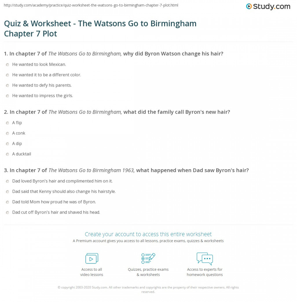 Quiz & Worksheet - The Watsons Go to Birmingham Chapter  Plot