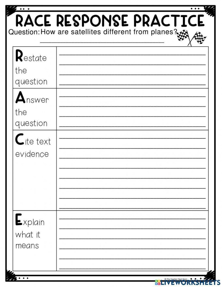 RACE: Constructive Response Strategy -Satellites- worksheet  Live