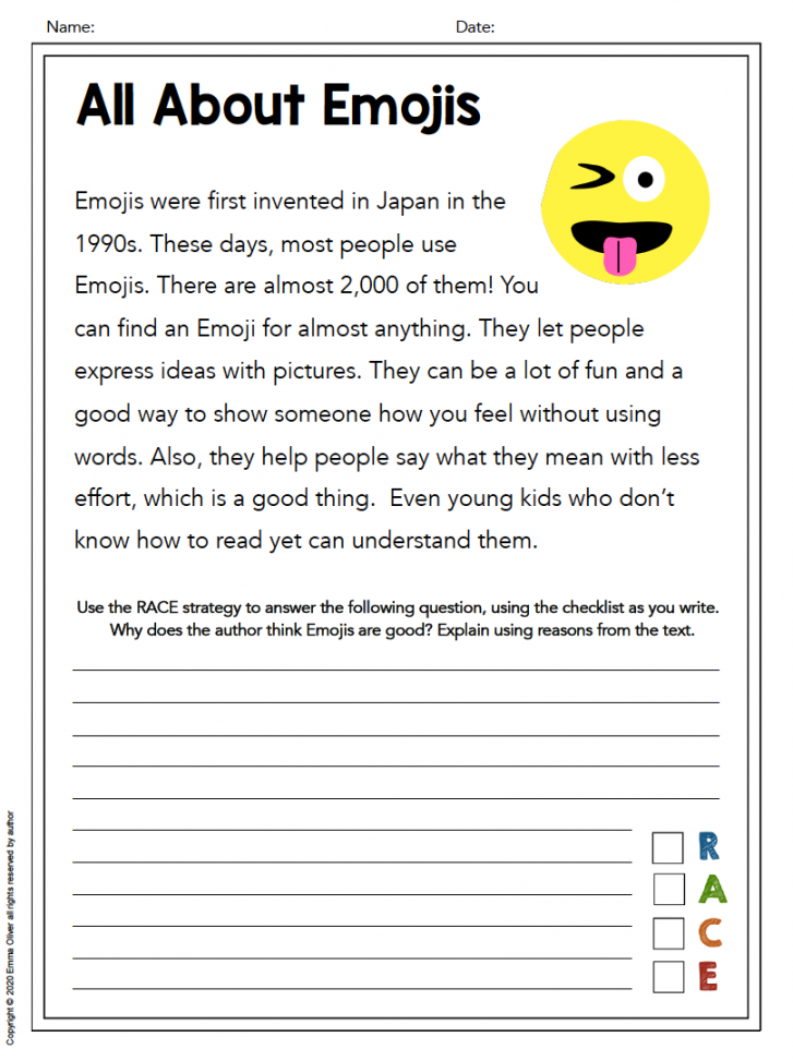 RACE Strategy Writing Worksheet Activity Grades - FREE – Read