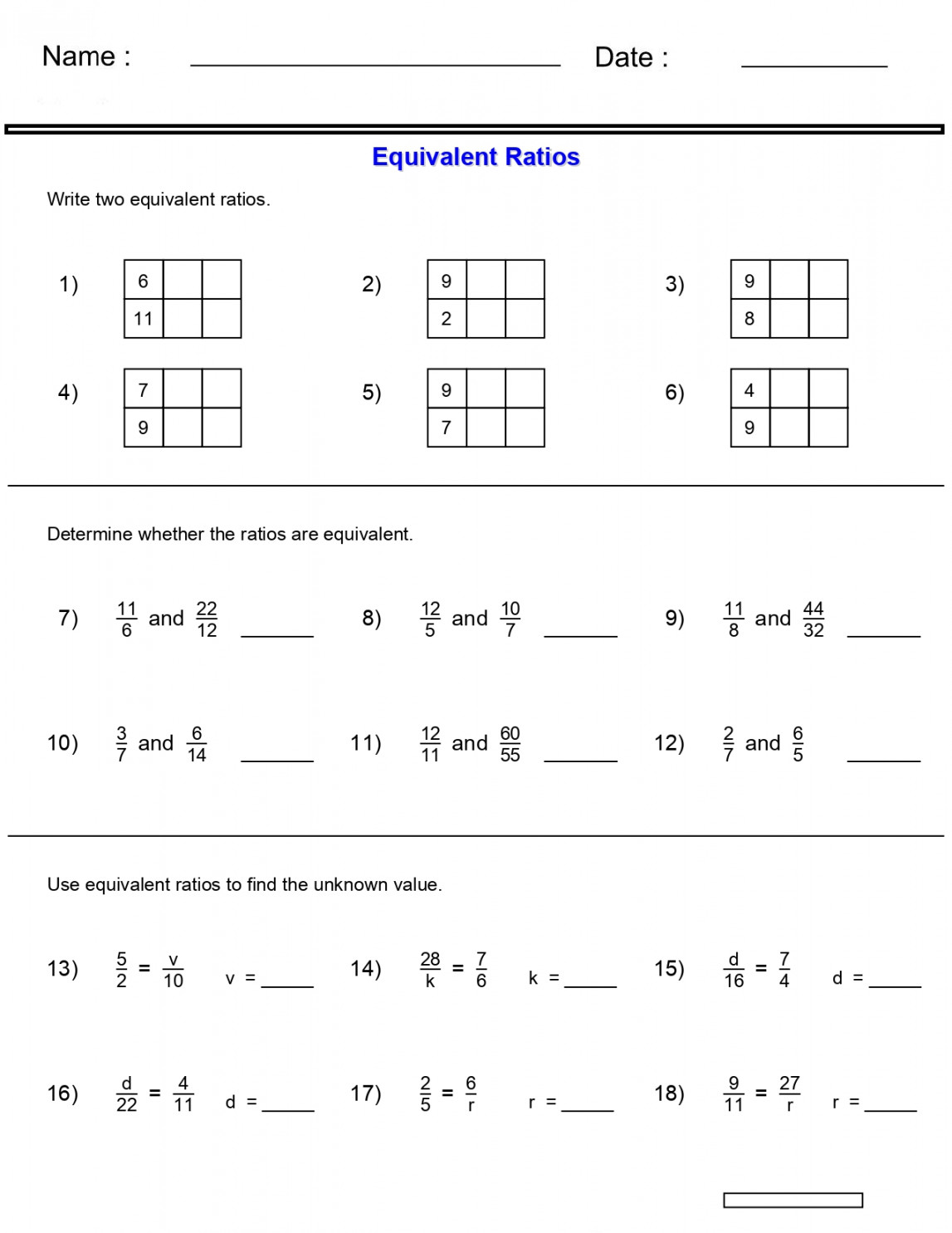 Ratio Worksheets - Equivalent Ratio Worksheets - Write two equivalent ratios