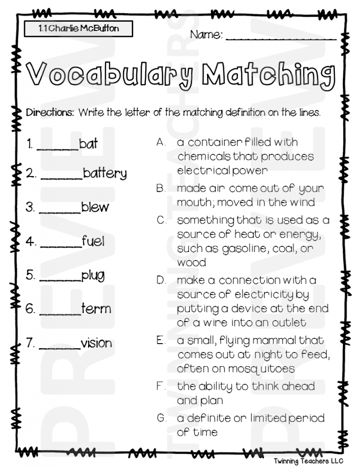 rd Grade Reading Street  Vocabulary Matching  UNITS -  rd