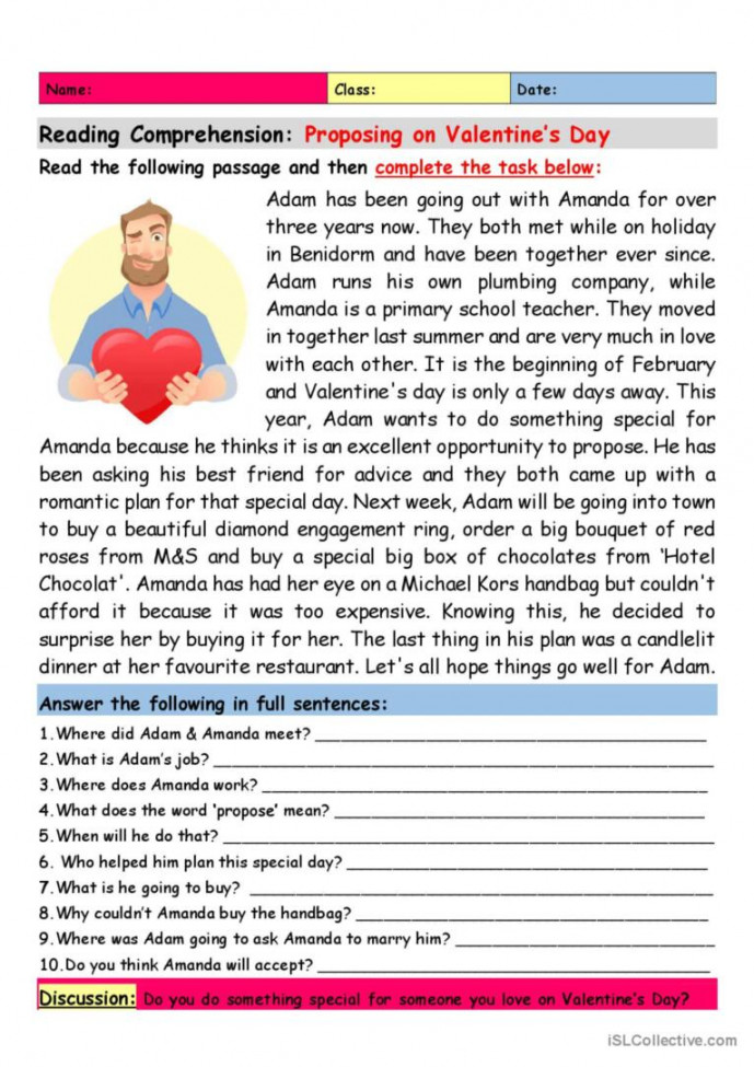 Valentines Reading Comprehension – Martin Lindelof