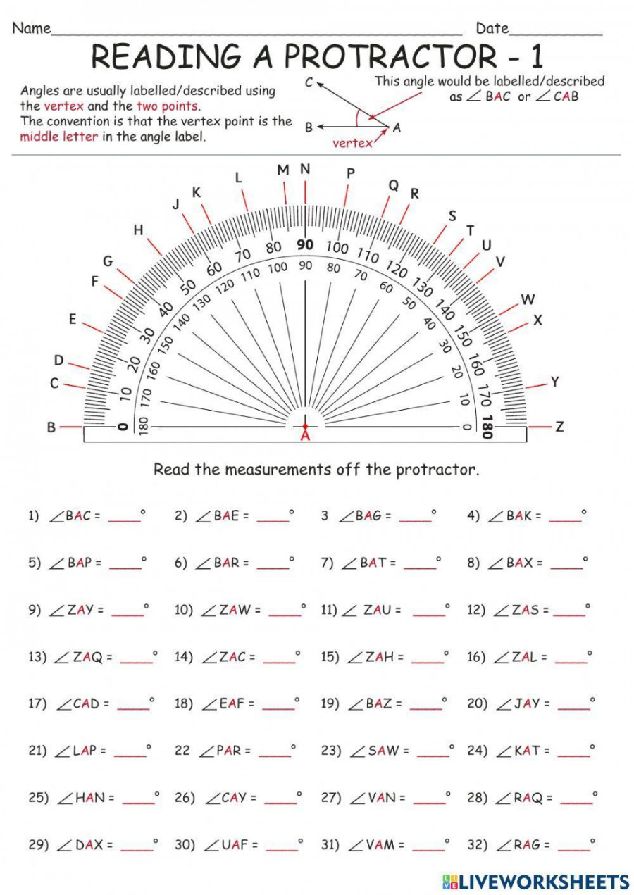 Reading Protractor interactive worksheet  Live Worksheets