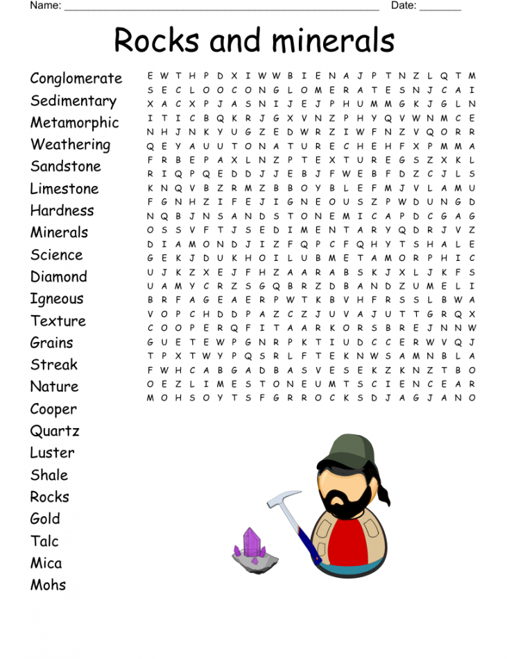 Rocks and minerals Word Search - WordMint