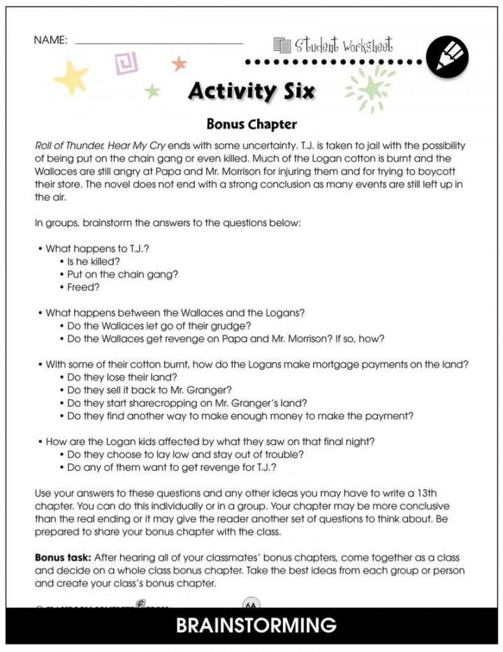 Roll of Thunder, Hear My Cry - BONUS WORKSHEETS – CLASSROOM