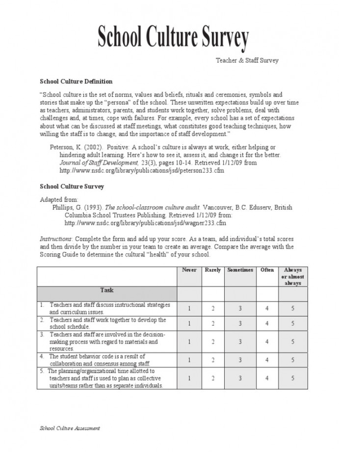 School Culture Survey  PDF  Community  Educational Assessment