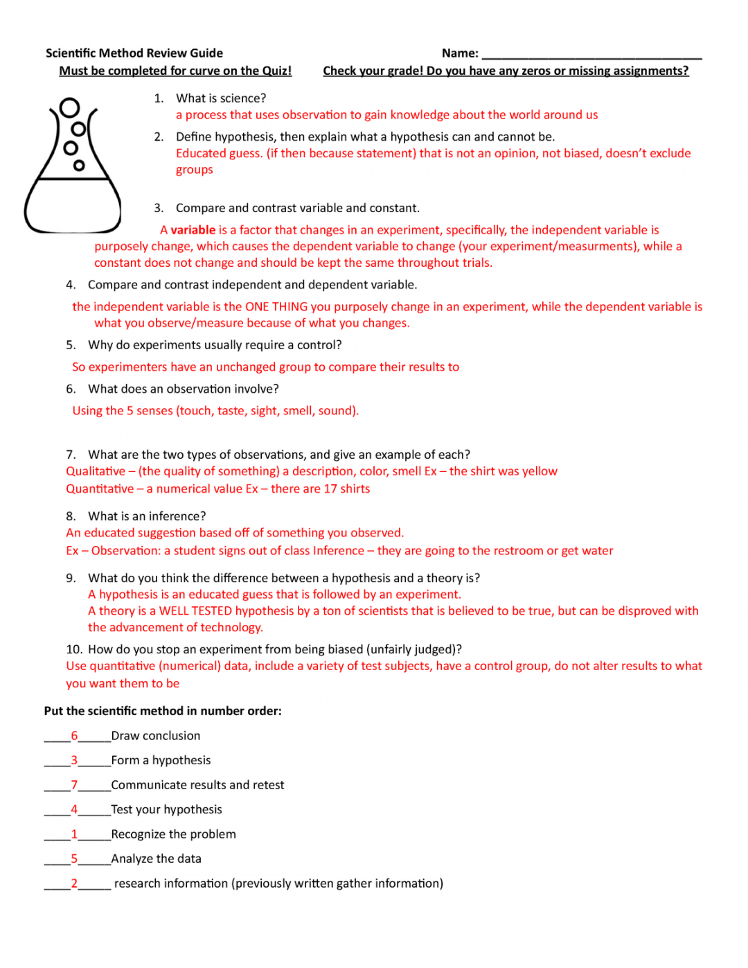 Scientific Method Review Guide Answer Key - Scientific Method