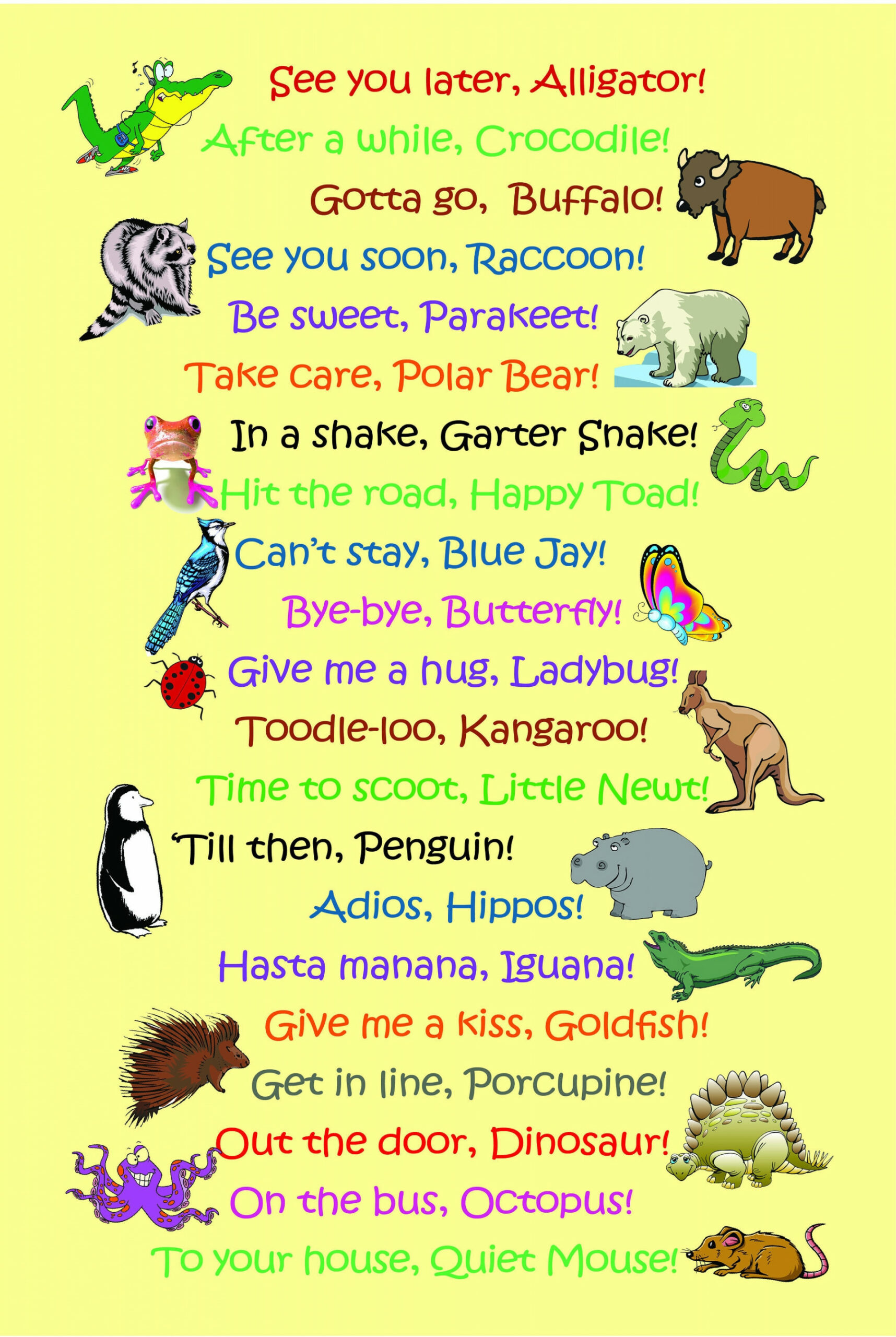 See Ya Later Alligator Poster  x  - whimsical good-bye sayings -  colorful - gift for children or teachers