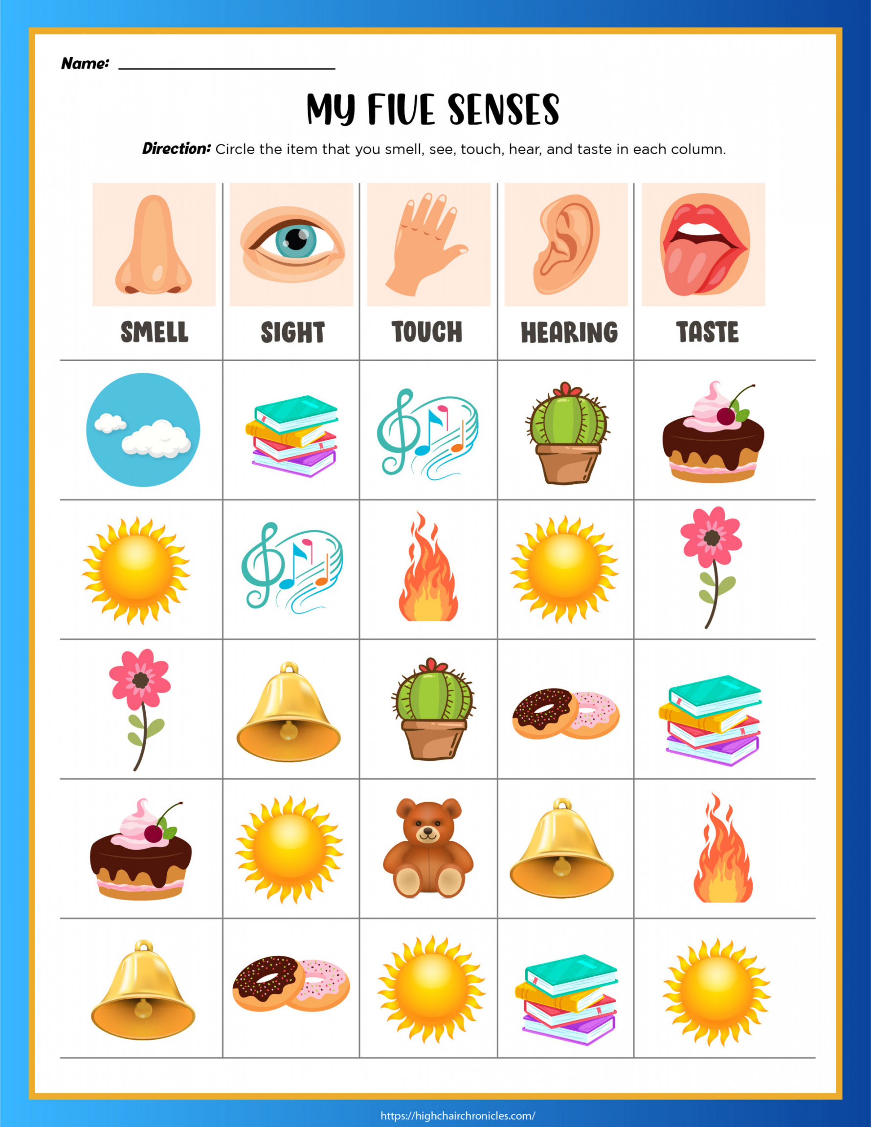 Senses Worksheets for Preschool and Kindergarten - Free