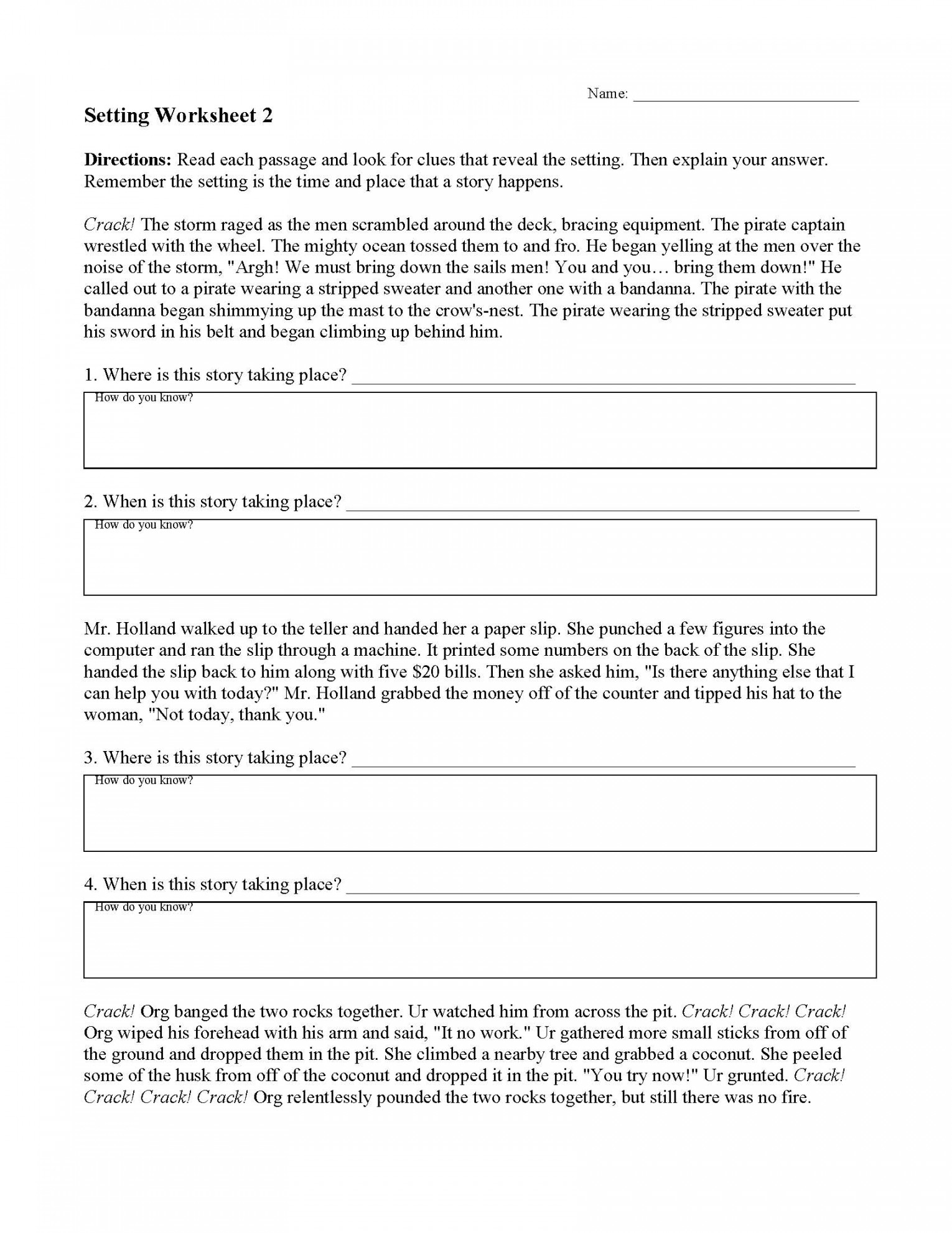 Setting Worksheets  Ereading Worksheets