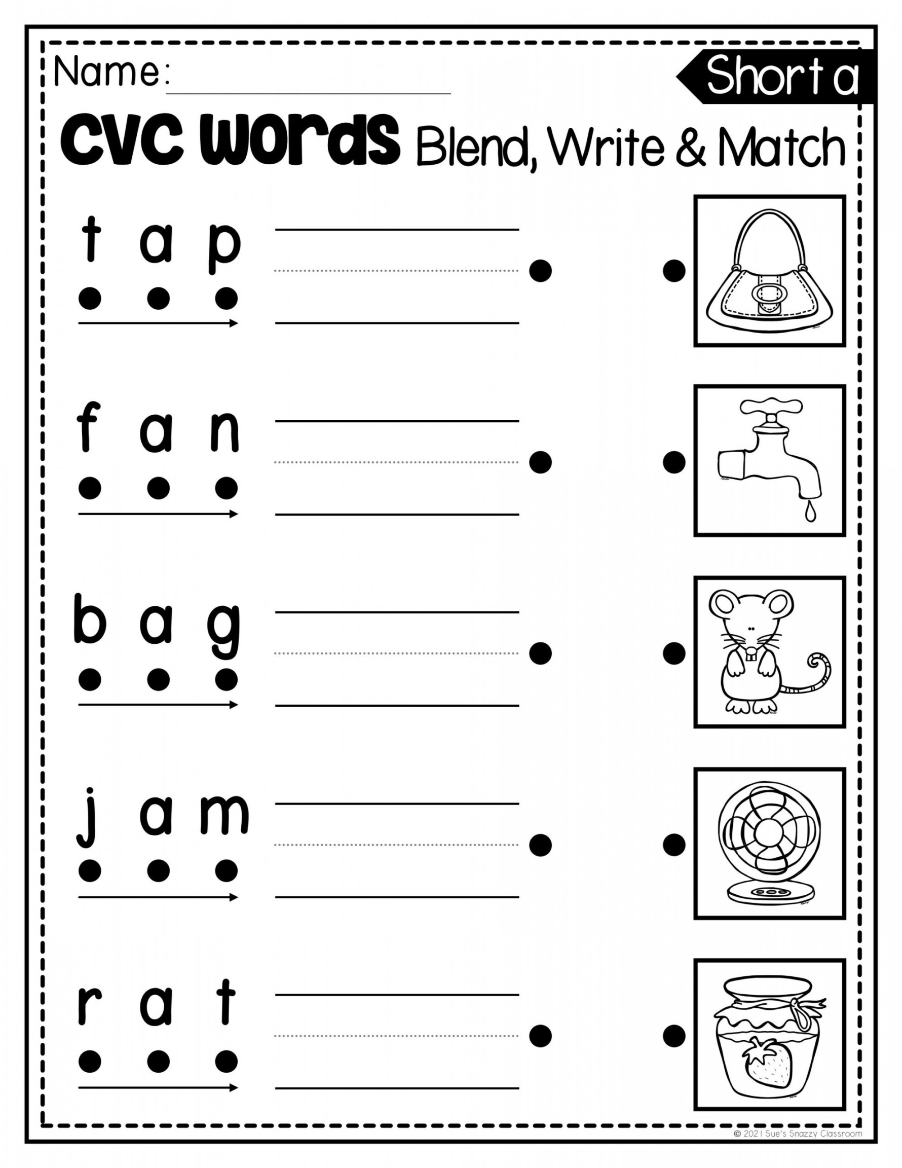 Short Vowel CVC Word Practice Worksheets & Printable Activities