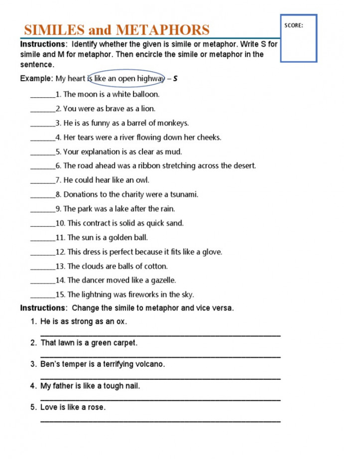 SIMILES and METAPHORS QUIZ  PDF