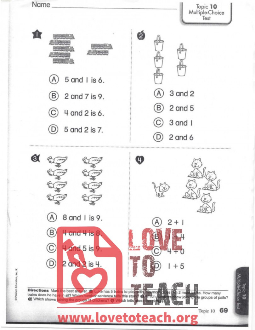 Simple Addition - Multiple Choice Test  LoveToTeach