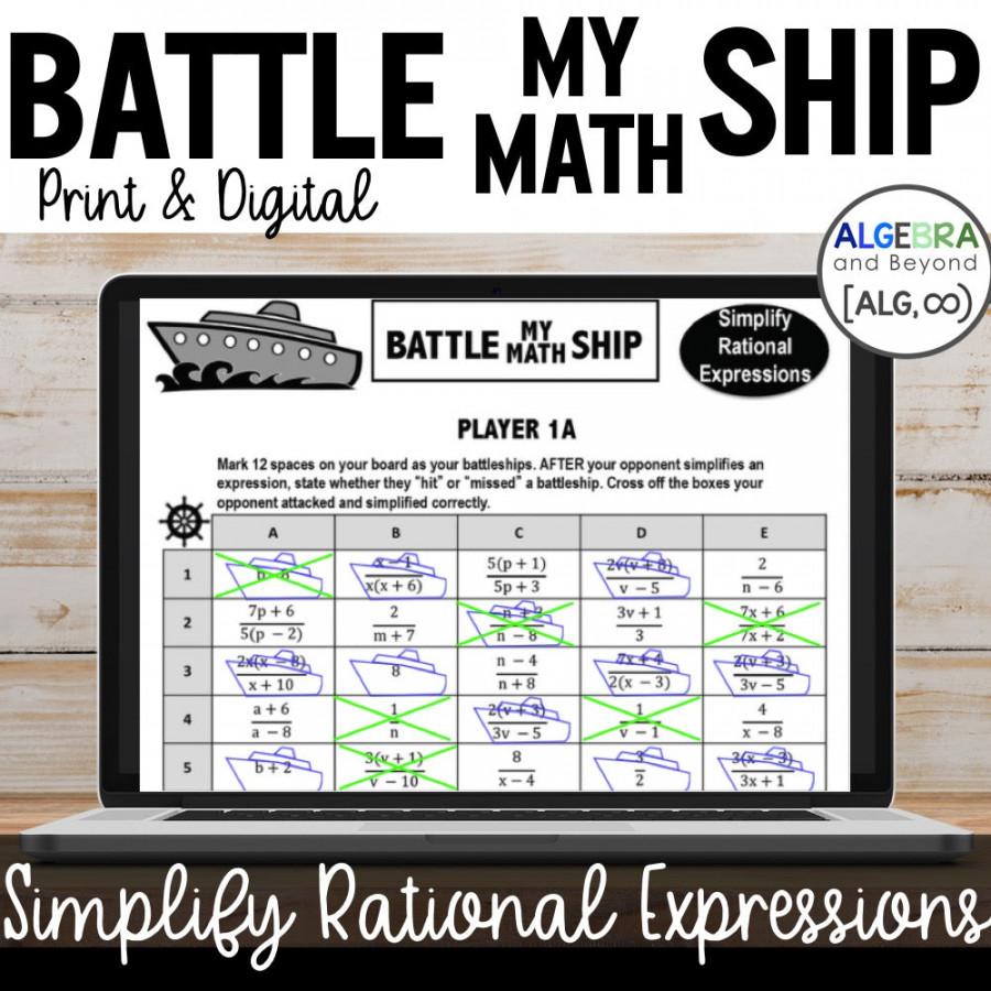 Simplify Rational Expressions  Battle My Math Ship Game  Print and Digital