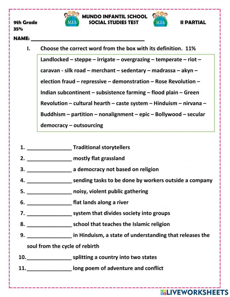 Social studies online exercise for TH GRADE  Live Worksheets